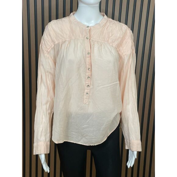 Pilcro Women's Top Blouse Shirt Peasant Henley Button Lightweight Soft Pink Boho - Picture 1 of 9
